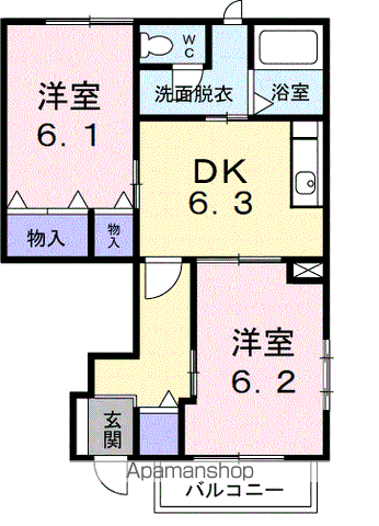 リヴェールB(2DK/1階)の間取り写真