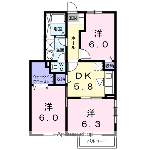 ミレニアムS Ⅱ(3DK/1階)の間取り写真