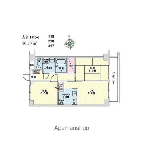 ドルフ喜多見(2DK/1階)の間取り写真