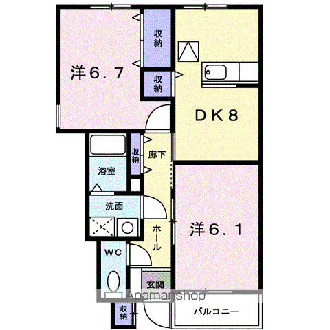 レフィナード(2DK/1階)の間取り写真