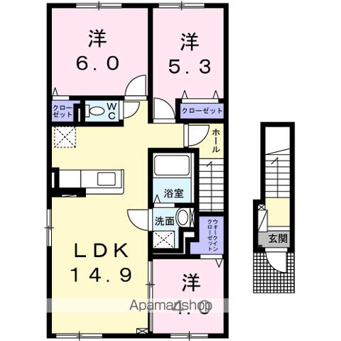 アルドール平岡Ⅲ(3LDK/2階)の間取り写真