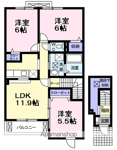 アニュー・グレイスⅠ(3LDK/2階)の間取り写真