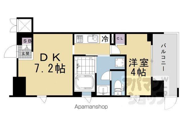 アクアプレイス京大北OX(1DK/4階)の間取り写真
