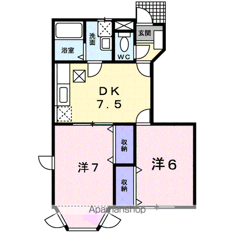 アヴニール2(2DK/1階)の間取り写真