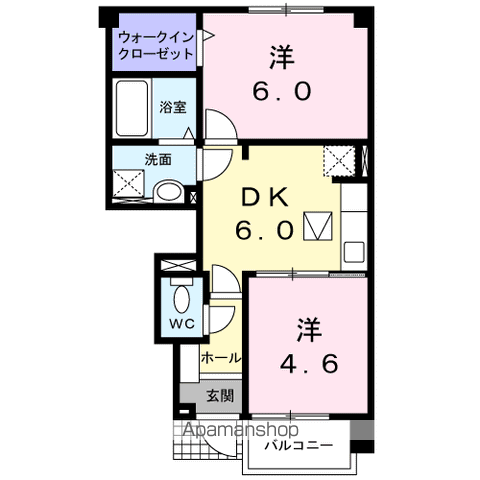 ベルアンジュAUⅠ(2DK/1階)の間取り写真