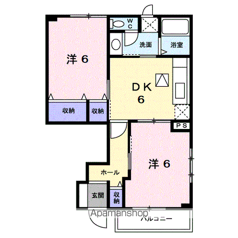 アヴェニュー高島(2DK/1階)の間取り写真