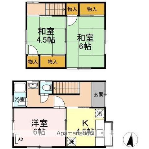 福塩線 湯田村駅 徒歩24分 2階建 築40年(3K)の間取り写真