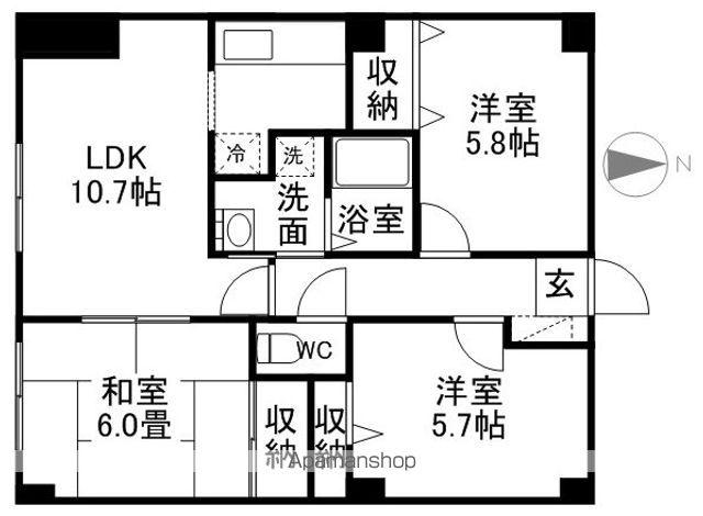 愛媛県四国中央市 3階建 築22年(3LDK/1階)の間取り写真
