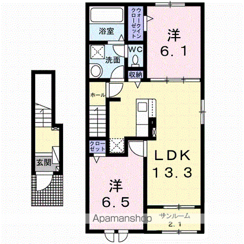 ホップⅤ B(2LDK/2階)の間取り写真