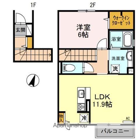 D-ROOM彩都一号館(1LDK/2階)の間取り写真