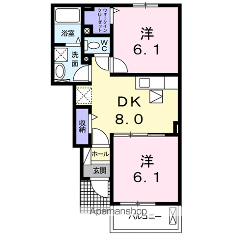 グレープガーデンⅡ(2DK/1階)の間取り写真