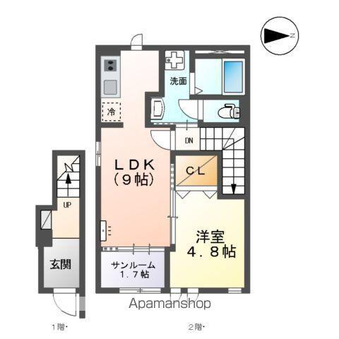 シャトレーン(1LDK/2階)の間取り写真
