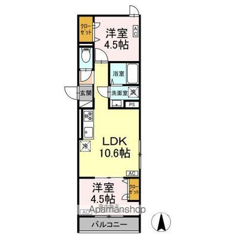 セレスティア南花畑III(2LDK/2階)の間取り写真