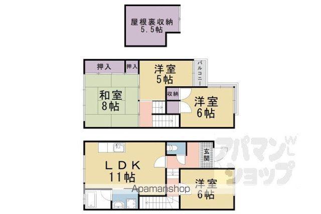 京都市東西線 椥辻駅 徒歩7分 2階建 築37年(4LDK)の間取り写真