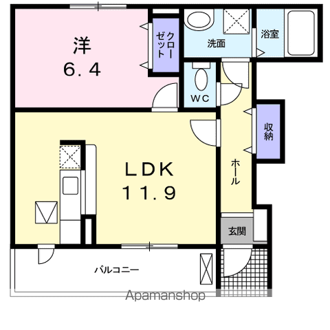プティ ボヌール(1LDK/1階)の間取り写真
