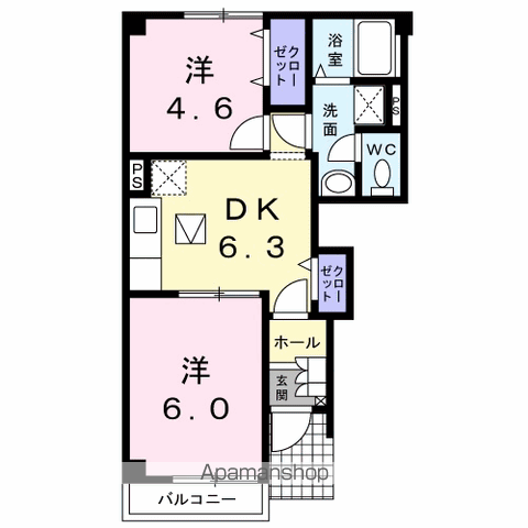 エレガンテ・パルコⅠ(2DK/1階)の間取り写真