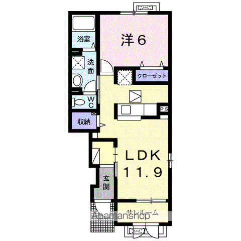 メゾンドアイリスF(1LDK/1階)の間取り写真