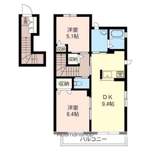 シャーメゾン東石川(2DK/2階)の間取り写真