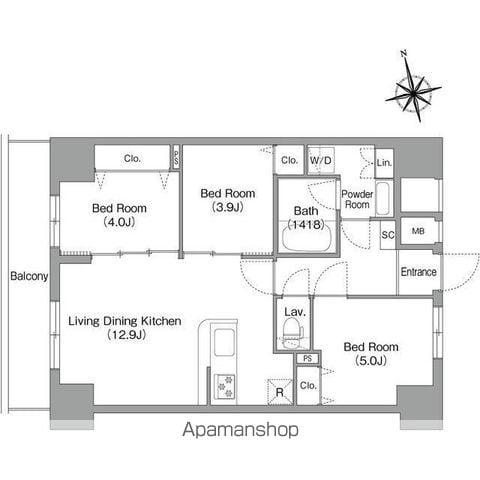 コンフォリア・リヴ南砂町イースト(3LDK/13階)の間取り写真