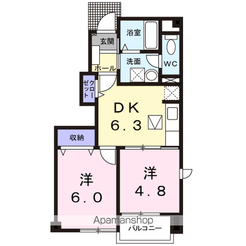 サニーパークK2(2DK/1階)の間取り写真