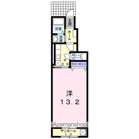 上越新幹線 新潟駅 バス乗車時間：16分 はなみずきバス停で下車 徒歩6分 2階建 築12年(ワンルーム/1階)の間取り写真