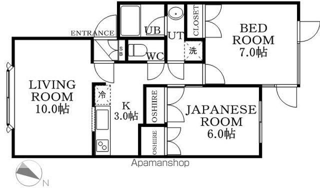 グラシア北郷Ⅲ(2LDK/1階)の間取り写真