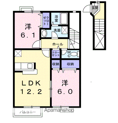 プラシードΒ(2LDK/2階)の間取り写真