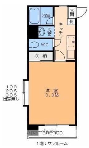 グレイスパル木屋町(1DK/1階)の間取り写真