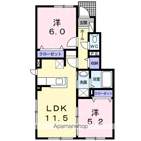 パンルージュⅠ(2LDK/1階)の間取り写真