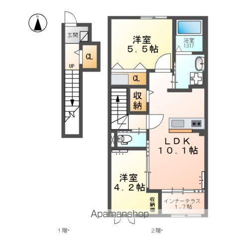シェトワ大曲(2LDK/2階)の間取り写真
