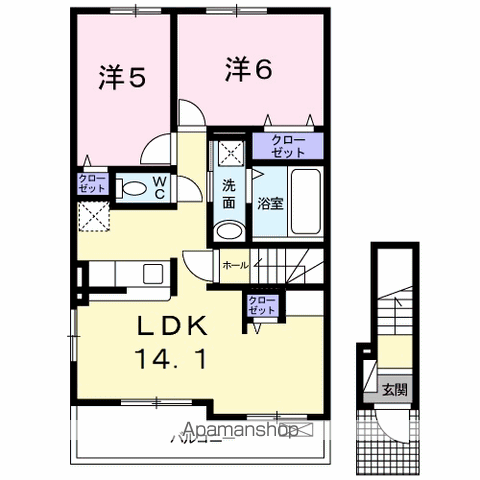 ジェルメ・カーサⅣ(2LDK/2階)の間取り写真