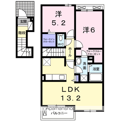 ルミナスハイム丸子Ⅰ(2LDK/2階)の間取り写真
