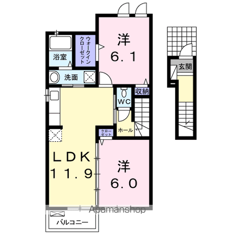 カーサデルソーレⅡ(2LDK/2階)の間取り写真