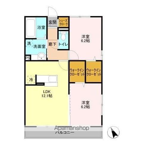 ラ・ペジブル B(2LDK/3階)の間取り写真