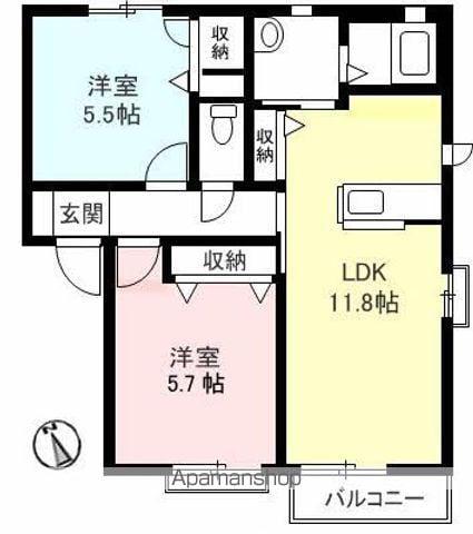 シャーメゾン国領 A棟(2LDK/1階)の間取り写真