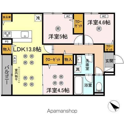 トリシア 東大利(3LDK/3階)の間取り写真