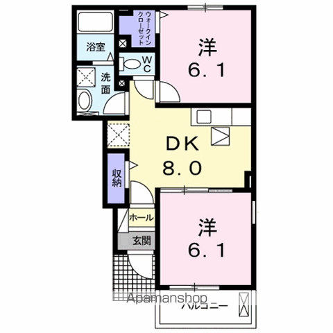 コンフォール矢三B(2DK/1階)の間取り写真