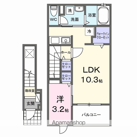 ウエストコート(1LDK/2階)の間取り写真