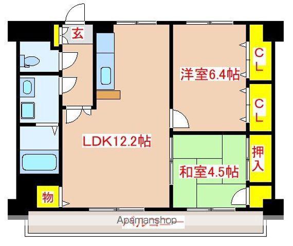 プレステージ国分Ⅱ(2LDK/4階)の間取り写真