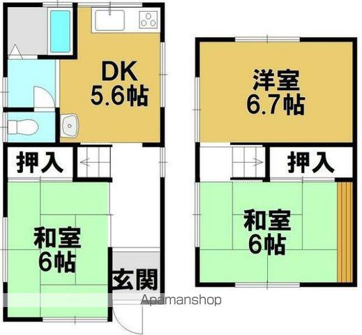 近江鉄道八日市線 近江八幡駅 徒歩20分 2階建 築52年(3DK)の間取り写真