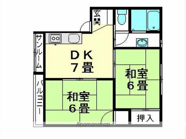 グリンパーク湊高台7 2号棟(2DK/1階)の間取り写真