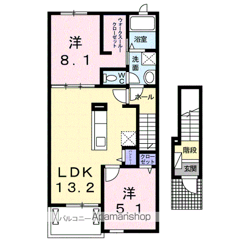 ジェントリーⅡ(2LDK/2階)の間取り写真
