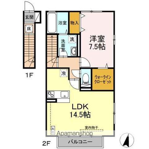 グランドヒルズB(1LDK/2階)の間取り写真