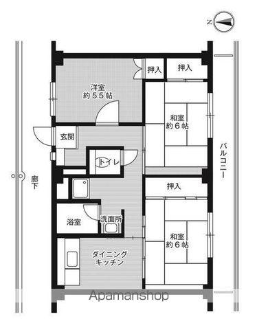 ビレッジハウス前原 3号棟(3DK/3階)の間取り写真