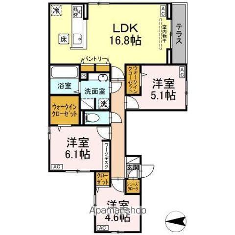 セレスティア開成 B棟(3LDK/1階)の間取り写真