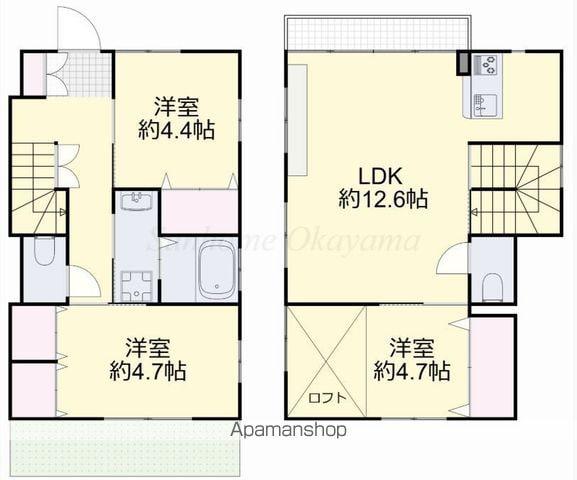 宇野線 大元駅 徒歩12分 2階建 築20年(3LDK)の間取り写真