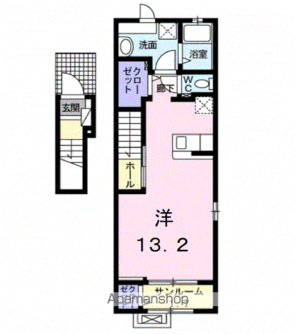 アプレ プリエ Ⅱ(ワンルーム/2階)の間取り写真