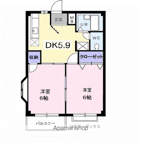 エルディム西本B(2K/2階)の間取り写真