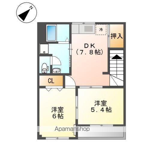 サンハイツ山ノ手(2DK/2階)の間取り写真
