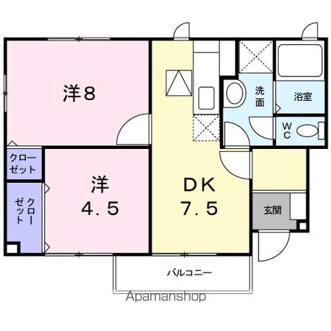 ジェルメテールC(2DK/1階)の間取り写真
